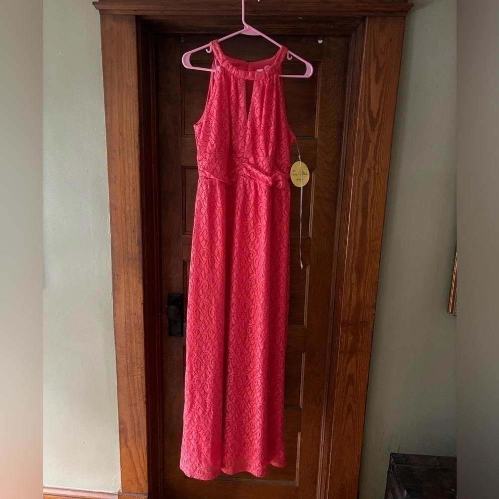 Emma & Michele Salmon Lace Maxi Dress Sleeveless 10